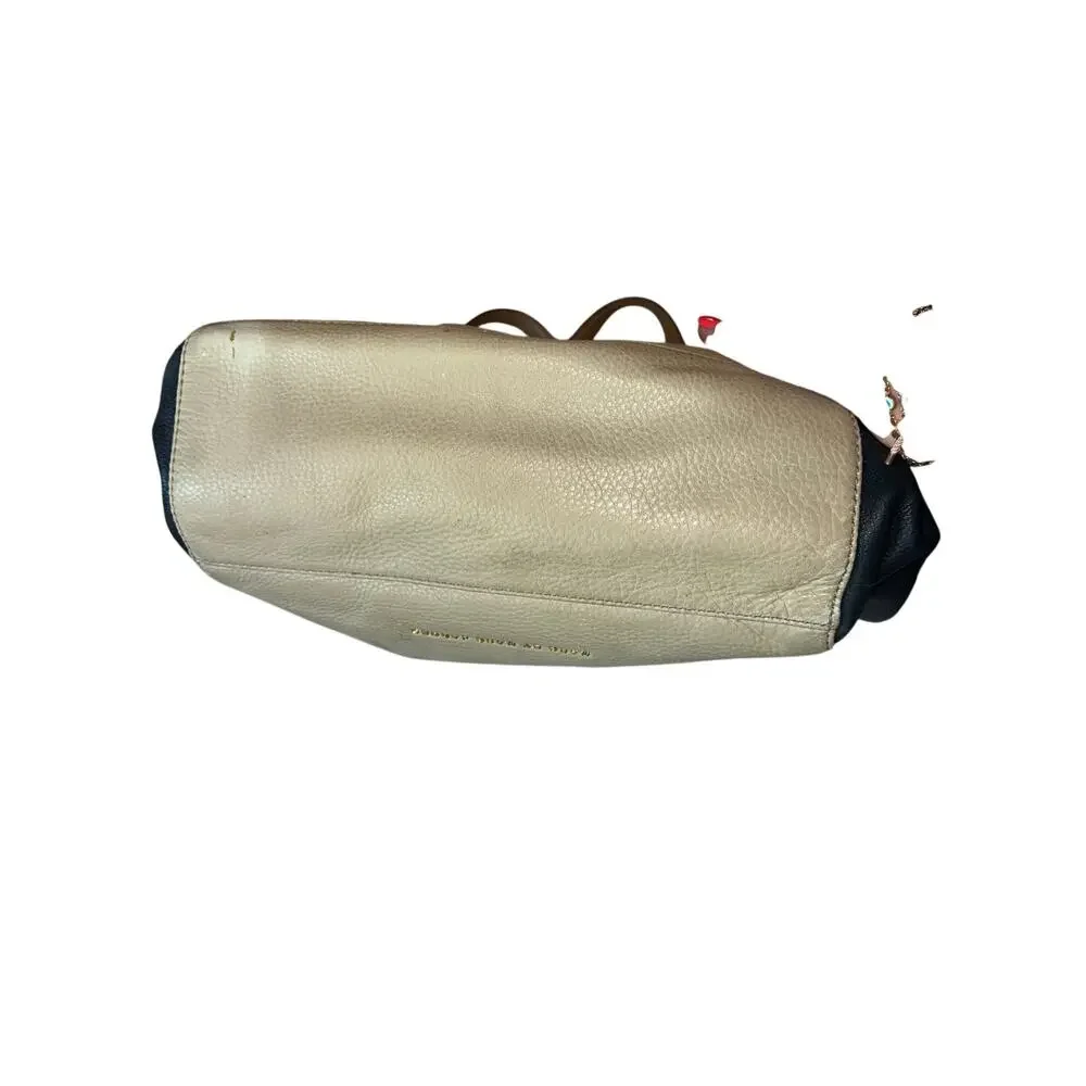 Marc by Marc Jacobs Leather Colorblock Tote Bag Cream Navy Tan Large Shoulder